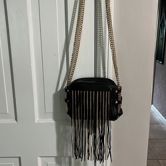 Bebe black leather with a Gold and leather fringe back - Picture 4 of 9